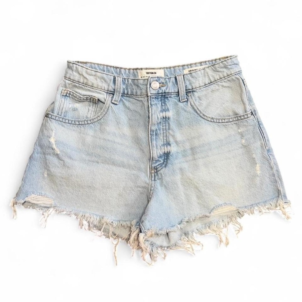 Cotton On Blue Denim Shorts Jean Shorts Size 6 High Rise Cut Off‎ Loose Fit